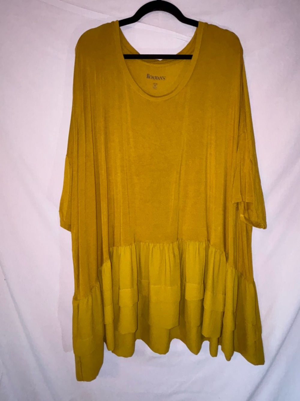 Roaman's Mustard Tiered Swing Tunic Top